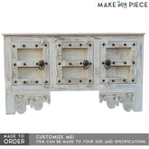 Antique Old Door Carved Solid Wood Sideboard